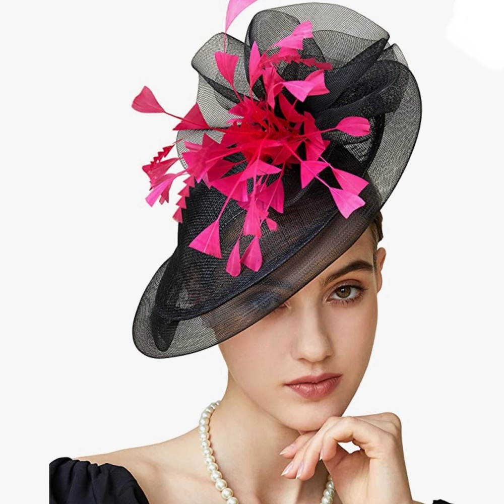 Mesh Black & Pink Derby Fascinator - Picture 2 of 2